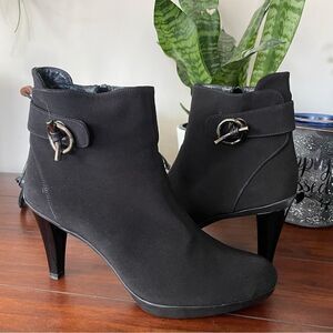 STUART WEITZMAN BLACK GORE-TEX NEOPRENE‎ ANKLE BOOTS HIGH HEEL SIZE 9 M